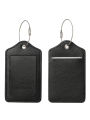 PU leather luggage tag with anti loss wire rope loop and built-in privacy protection cover, suitable for luggage and travel bags. 