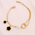 316L Stainless Steel Shell Flower Pendant Bracelet For Women Gold Pearl Bracelet Color Shell Charms Chain Bracelets Jewelry. 