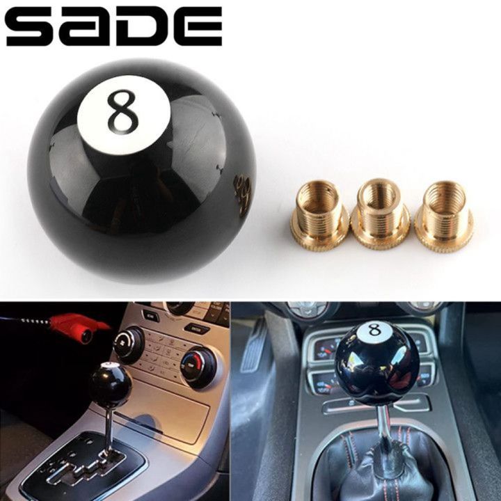 Universal Round Shifter Knob Black 8 Ball Racing Acrylic Speed Gear Shifter with 3 Adapters Fit for Manual Vehicles