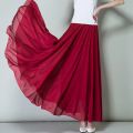 New Summer Chiffon Skirts Plus Size Full-Length Skirt High Waist Elegant Dance Skirt Pink Black Red Royal Blue White Long Skirts. 