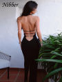 Nibber Dress Trendy Women Solid Color Halter Backless Slit Bag Hip Slim Dress Female 2025 Summer Hot Sale Simple Vestidos.