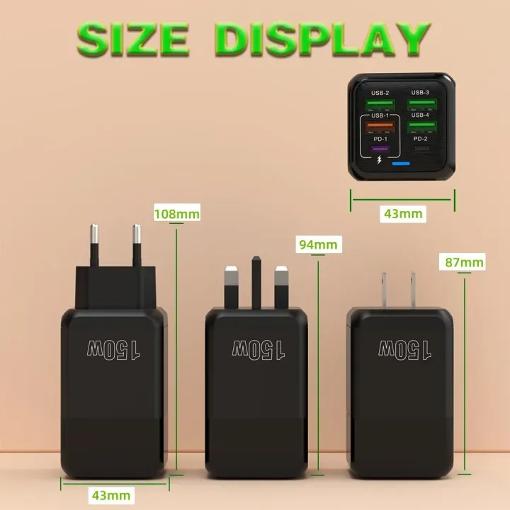 150W%206%20Ports%20USB%20Charger%20PD%20Fast%20Charging%20Charger%20Wall%20Adapter%20EU/US/UK%20Plug%20Charger%20Quick%20Charge%203.0%20Multi%20Ports%20Power%20Adapter%20-%20Image%206