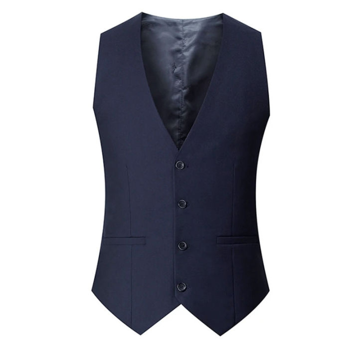 M-5XL Spring/summer Man Suit Vest Sleeveless Vest with Adjustable Waist Single Breasted Solid Color Business Suit Vest Wedding