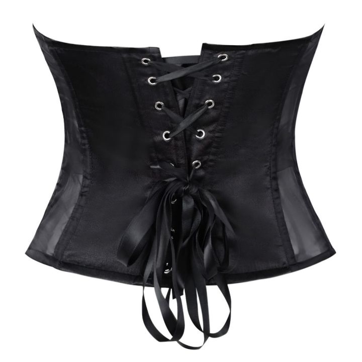 Women%20Sheer%20Mesh%20Overbust%20Corset%20Top%20Satin%20Padded%20Cup%20Strapless%20Back%20Lace%20Up%20Nightclub%20Party%20Bustier%20-%20Image%203