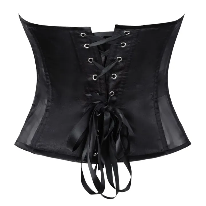 Women%20Sheer%20Mesh%20Overbust%20Corset%20Top%20Satin%20Padded%20Cup%20Strapless%20Back%20Lace%20Up%20Nightclub%20Party%20Bustier%20-%20Image%203