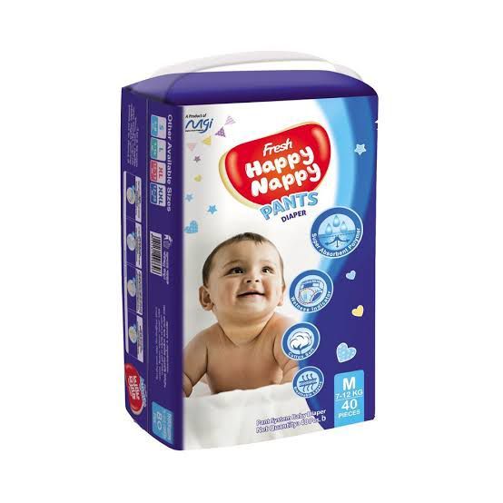 Fresh Happy Nappy M Size (40pcs) Pant Style Baby Diapers for 7-12Kg Babies