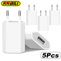 NNBILI 1-5Pcs Universal 5V 1A EU Plug USB Wall Phone Charger For iPhone Redmi Charger Power Adapter.
