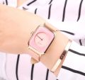 New Ladies Square Wristwatch Super Soft Silicone Belt-pink. 