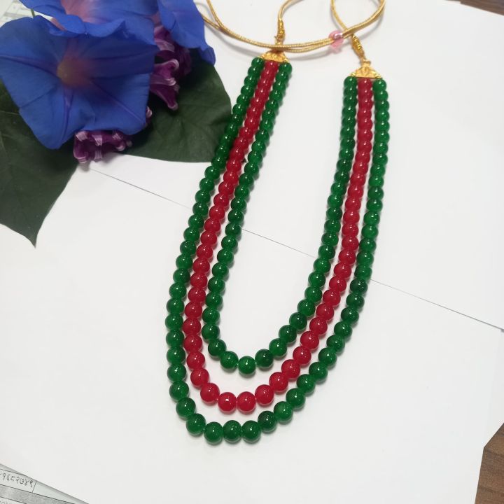 8Mm%20Green%20And%20Red%20Marble%20Beads%203%20Layer%20Necklace%20-%20Image%202