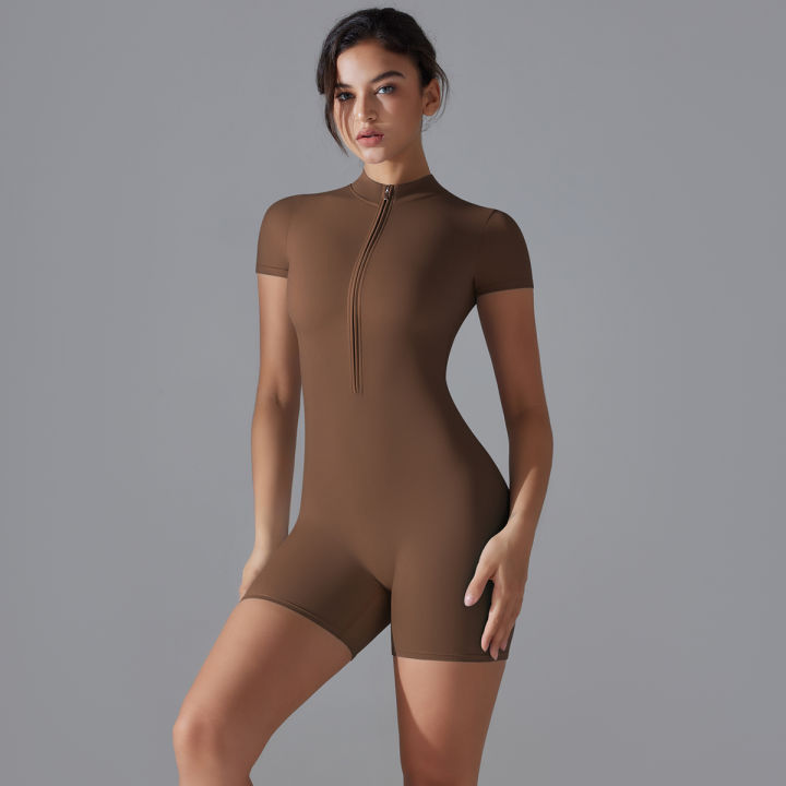 Yoga%20Set%20Women's%20Jumpsuits%20One-Piece%20Suit%20Zipper%20Short%20Sleeve%20Gym%20Push%20Up%20Workout%20Clothes%20Fitness%20Bodysuit%20Sportswear%20Tracksuit%20-%20Image%203