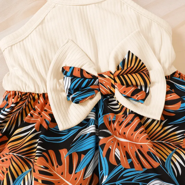 2Pcs%20Summer%20Baby%20girl%20Dress%20Maple%20leaves%20Bow%20Dress+Hat%20Set%200-3%20Year%20Old%20Baby%20Girl%20Summer%20Beach%20Vacation%20Casual%20Dress%20-%20Image%205