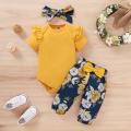 Newborn Baby Girls Clothing Set Short Sleeve Bodysuit +Floral Pants with Bow + Headband 3PCS Outfits Toddler Baby Girl Clothing. 