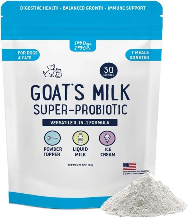 iHeartDogs Goat’s Milk for Dogs & Cats - 3-in-1 Food Topper Powder, Liquid Milk or Dog Ice Cream - Powdered Goat Milk with Probiotics 150gm