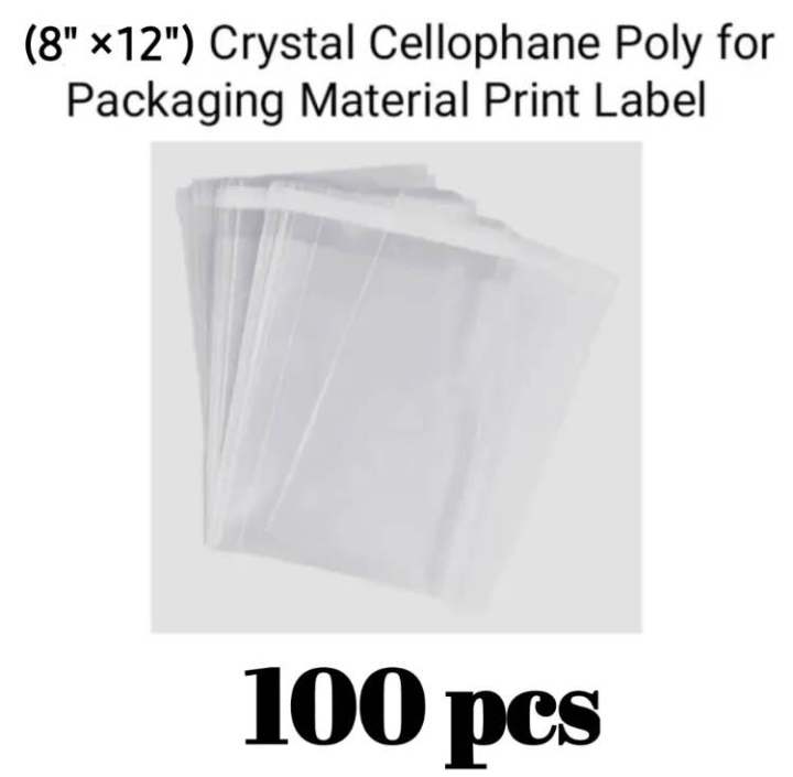 crystal cellophane poly size (8" x 12") 100 pcs for packaging material with adhesive