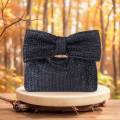Women Straw Woven Handbag Zipper Closure with Bow Weaving Clutch Bag Versatile Female Party Wedding Bag. 
