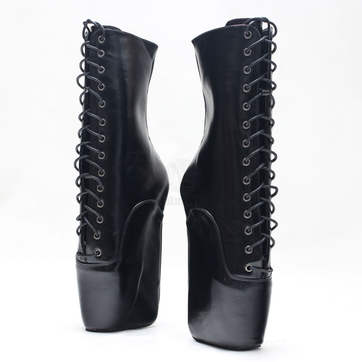 18CM%20Extreme%20High%20Heel%20Hoof%20Sole%20Heelless%20Wedge%20Ballet%20Boots%20Pointed%20Toe%20Lace-up%20Mixed%20Colors%20Ankle%20Boots%20-%20Image%203