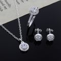 925 Sterling Silver Cute Solid Christmas gift noble fashion elegant women shiny crystal CZ necklace earring ring jewelry Set. 