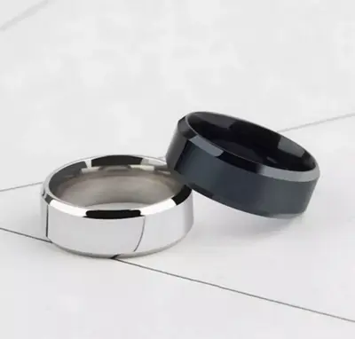 2 Rings Titanium Silver & Black For Boy Girls