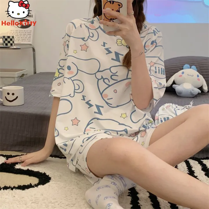 Kawaii%20Hot%20Anime%20Cinnamoroll%20Kuromi%20Pajamas%20Summer%20Simple%20Fashion%20Delicate%20Cute%20Casual%20Loose%20Comfortable%20Soft%20Girly%20Set%20Gift%20-%20Image%204
