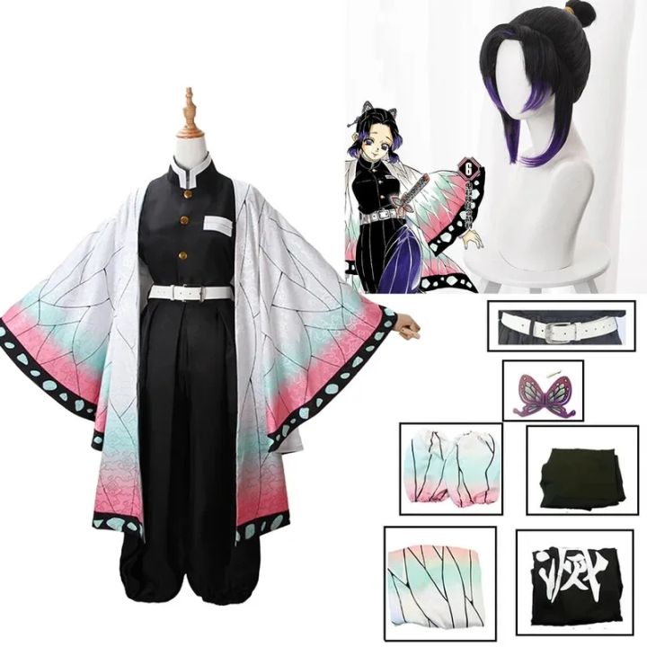 Anime Demon Slayer Kochou Shinobu Cosplay Costume Kimetsu No Yaiba Kochou Uniforms Wigs Hairs Halloween For Kids Adult Cos Party