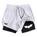 Men's Bat Print 2-in-1 Performance Shorts, Breathable Quick Drying Sports Shorts with Phone Pocket, Gym, Training, Running,.