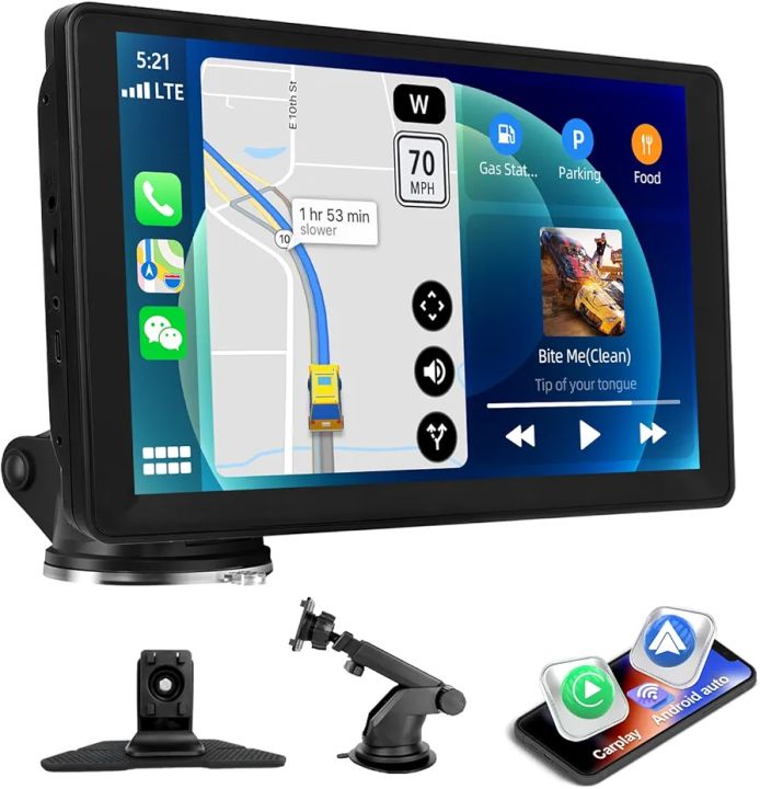 9 inch Portable Wireless Carplay Android Auto Screen for Car, Car Stereo Radio with HD Touch Screen, Car Play, Bluetooth, AUX, EQ, Siri, Voice Control, Multimedia Player