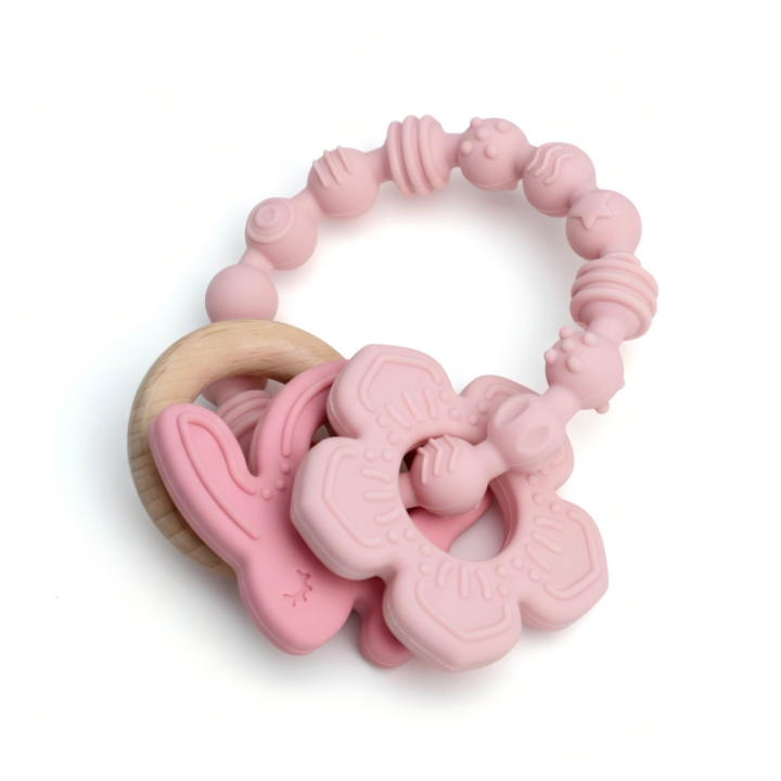 Silicone Teething Bracelet for Infants Wearable Teether Ring Bunny Flower Sensory Toy Food Grade BPA Free