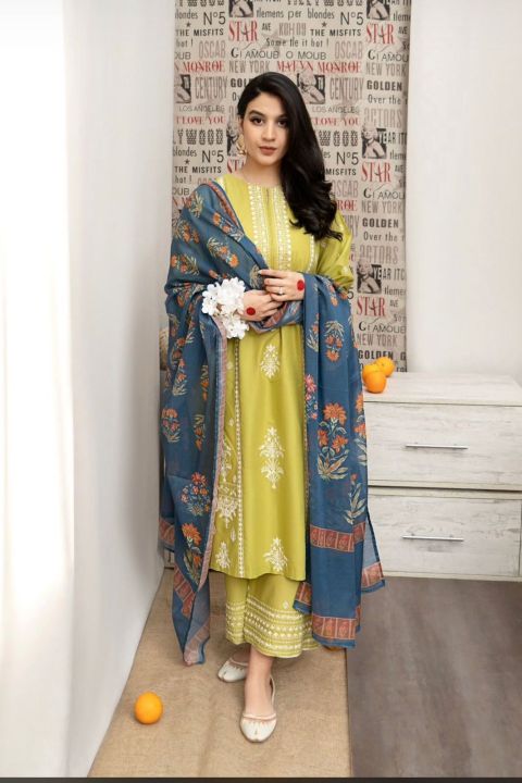 *2k24 Summer Collection*

  A sling Luxury collection hit  Code  Available on Fine Quality 90/70 Lawn with Diamond Dopatta*

*3 Pcs Suit*

(Shirt Dopatta trouser)



*Neck Emb*
*Border Emb*
*Sleeves Emb*
*Front Emb*
*Trouser Emb*
*Printed
