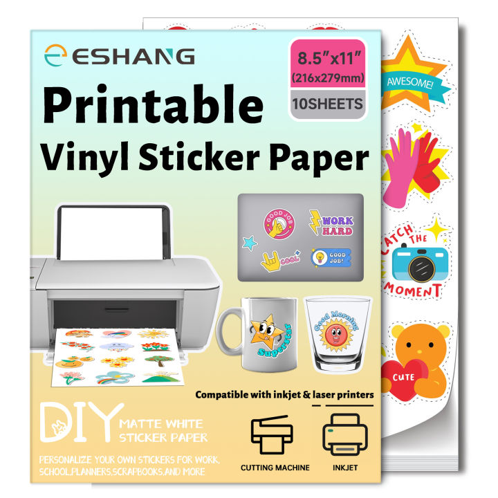 10 Sheets 8.5x11 inch Self-Adhesive Sheets Matte White Printable Vinyl ...