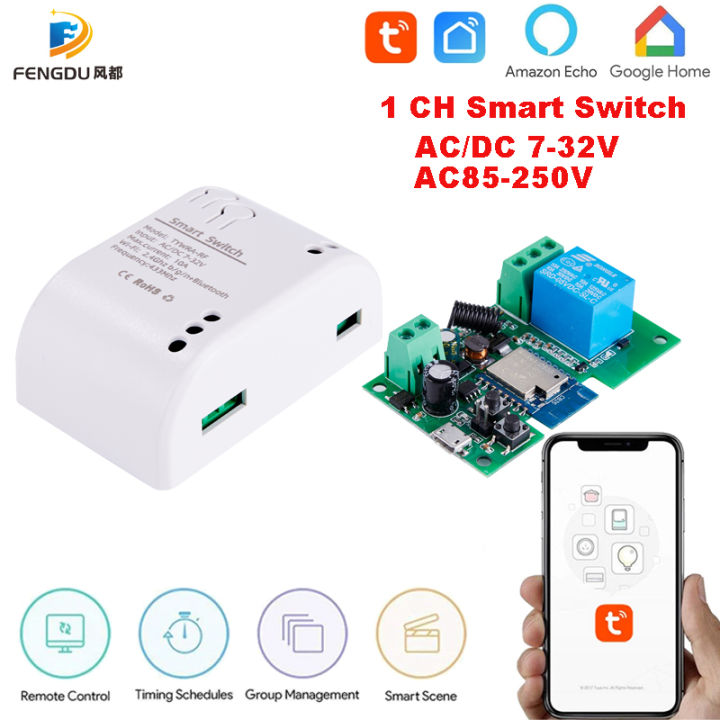 Smart Switch Tuya Smart Life 1CH RF 12V 24V 7-32V AC DC Wifi Switch Work with Alexa Google Home