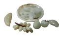 Marble Fruit Tray Set, Hand Crafted Decorative Onyx Round and Leaf Shape Tray with Marble fruits Grape Apple Banana and Pear. 