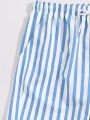 Men's Light Blue & White Striped Swim Shorts with Elastic Drawstring Waist Breathable Quick-Dry Summer Outdoor Activities. 
