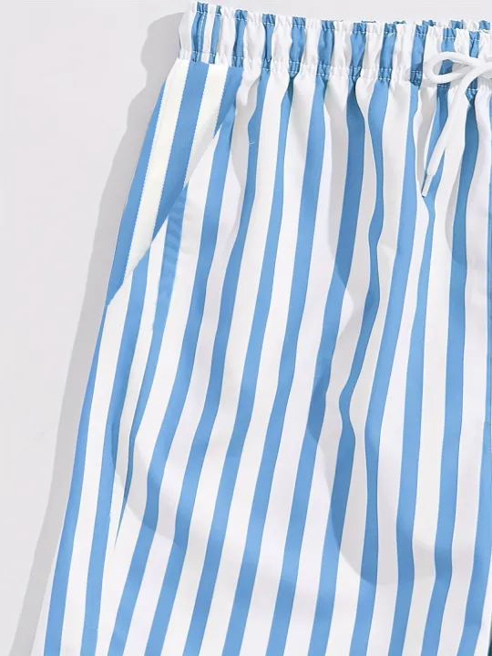 Men's%20Light%20Blue%20&%20White%20Striped%20Swim%20Shorts%20with%20Elastic%20Drawstring%20Waist%20Breathable%20Quick-Dry%20Summer%20Outdoor%20Activities%20-%20Image%205