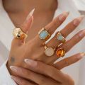 Ingemark 5Pcs/Set Retro Gold Color Irregular Metal Ring for Women Bohemian Open Adjustable Wide Ring Aesthetic Y2K Jewelry . 
