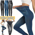 Ultra High Stretch Denim Inspired Leggings for Women High Waist Slim Fit Lifted Buttocks Tight Pants for Women. 