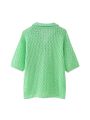 Women Fashion Pointelle Knit Loose Sweater Polo Collar Short Sleeve Female Pullovers Chic Tops. 