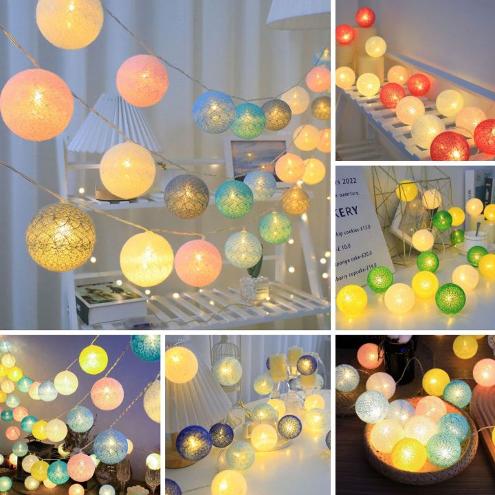 Battery Colorfull Cotton Garland 4cm LED Balls Christmas String Holiday ...