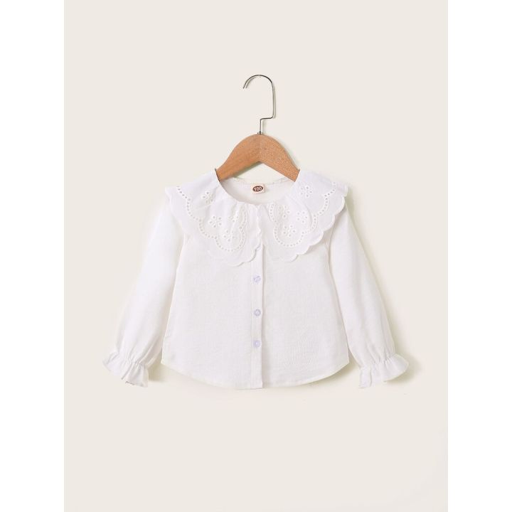 Kids%20Girl%201-6Y%20Button%20T%20Shirt%20Hollow%20Lace%20Collar%20White%20Long%20Sleeved%20Lovely%20Korean%20Version%20Top%20Autumn%20Toddler%20Girl%20Clothes%20-%20Image%205