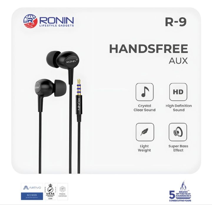 Original Handfree Ronin R9 3.5mm / Ronin R9 Type-C / R-9 Crystal Clear Sound Handsfree - R9 Ronin handfree Stereo Handfree Perfect For Gaming Entertainment and Music