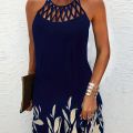 2024 Summer National Wind Positioning Printing Mesh Belt Sleeveless Casual Dress.
