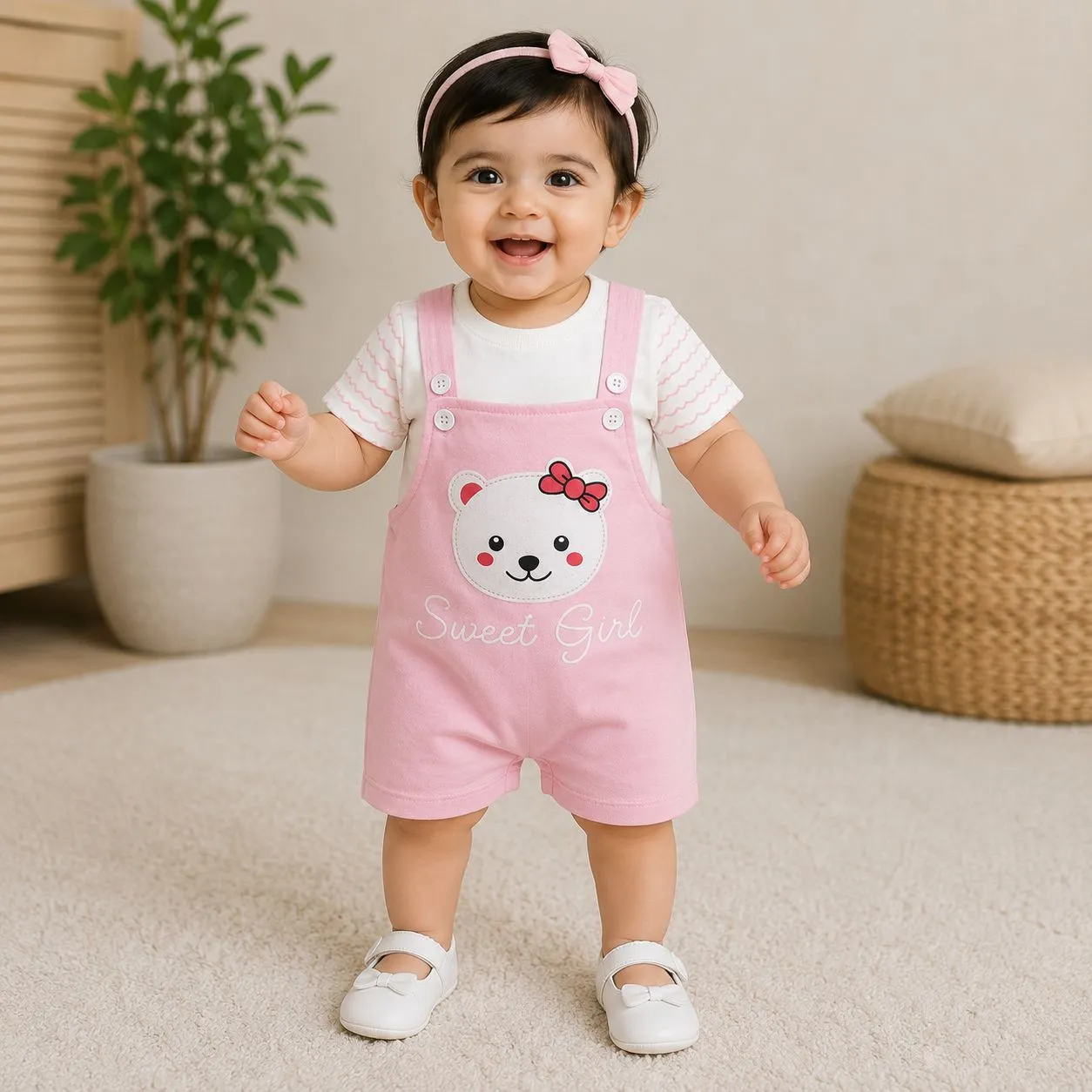 Sweet Girl Pink Bear Romper Set