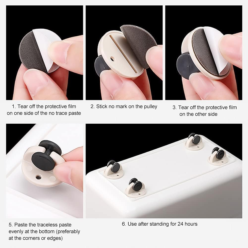 4 Pcs Stickable Pulleys Storage Adhesive Wheel Adhesive Caster Wheels Non Swivel Casters Wheels Sticky Caster Wheel No Drilling Casters Scroll Wheel Carton to Rotate Floor Plastic