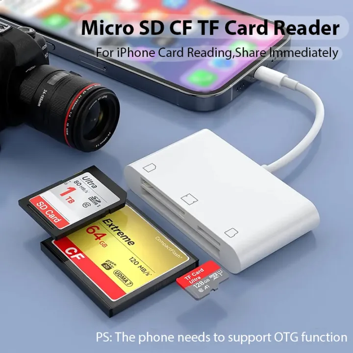 3-in-1 Lightning Card Adapter Compatible with SD/TF/CF Cards Plug Play ...