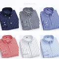 New Men's Stretch Anti-Wrinkle Striped Shirt, Formal Business Dress Shirt for Man Long Sleeve Slim Fit Casual Plaid Shirts S-5XL. 