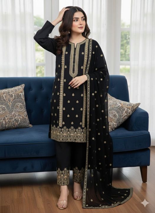 SUMMER COLLECTION 2026*
Cross stitch most demanding code 
• *Shirt* Front Full heavy Embriodery 
• *Sleeves*:Dyed  lawn cotton
•*Trouser* Dyed lawn cotton with Embriodery work on bottom
• *Shawl/Dupatta*:Bamber chiffon 80 grm with heavy