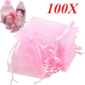 100PCS Organza Bags Random Mesh Organza Jewelry Bags Drawstring, Small Drawstring Favor Pouches Christmas Candy Wedding Birthday. 