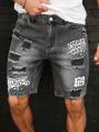 Wholesale men's distressed shorts, fashionable jeans, summer casual style, mid-waist, light color, woven. 
