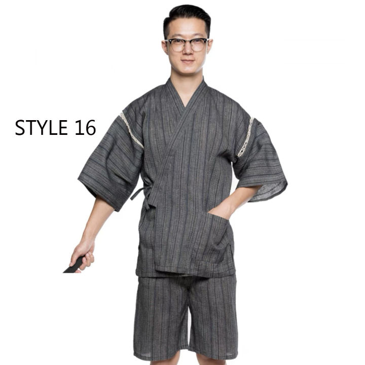 2024New%20Japanese%20Traditional%20Samurai%20Kimono%20For%20Men%20Yukata%20Bathing%20Robe%20For%20Summer%20Loose%20Sauna%20Wear%20Homewear%20Summer%20Short%20Sleeve%20-%20Image%205