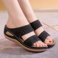 New Women Slippers Embroider Flowers Leather Women's Sandals Outdoor Light Casual Wedges Slippers Slip on Summer Shoes for Woman. 