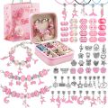 68pcs pink beaded jewelry set, charm bracelet making set with pink jewelry box, for birthday, Christmas, Chinese New Year jewelr. 